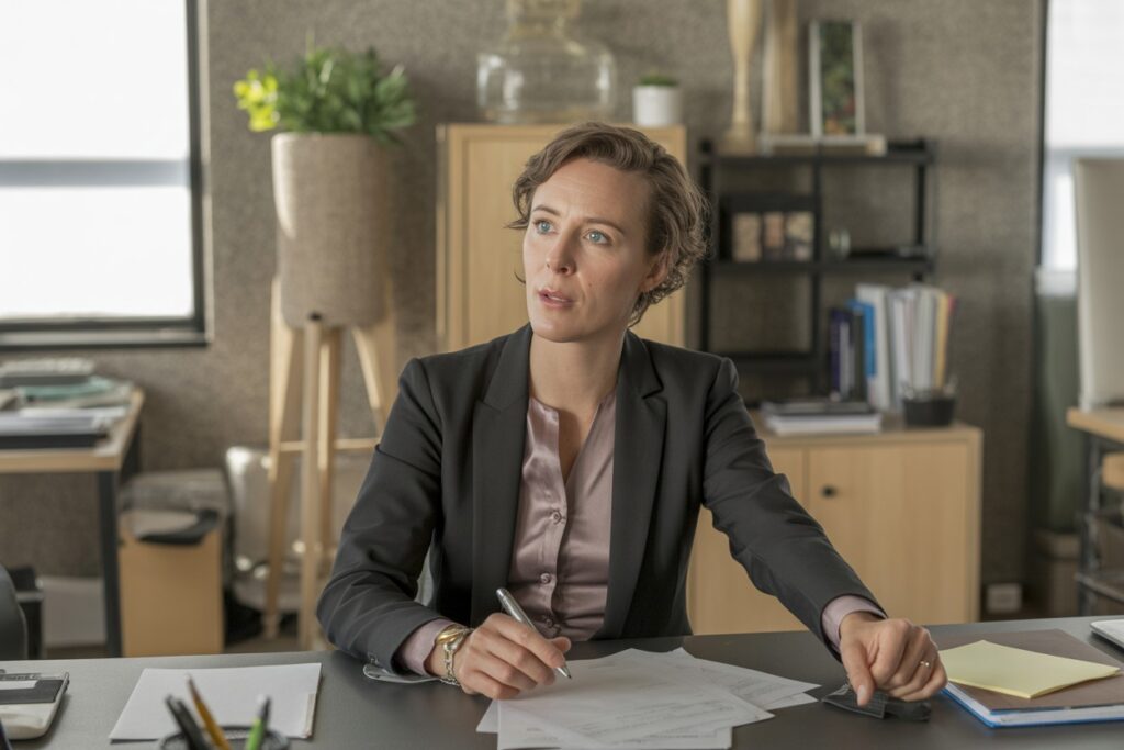 Profesional revisando documentación en una oficina tradicional